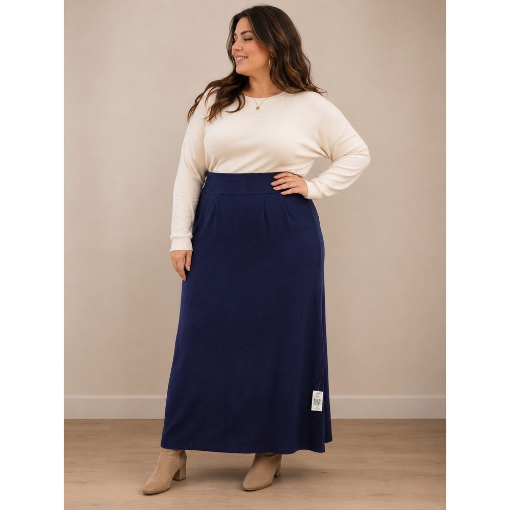 XX-Large‎ Navy Ribbed Knit Maxi Skirt Viscose Polyester Blend Defective